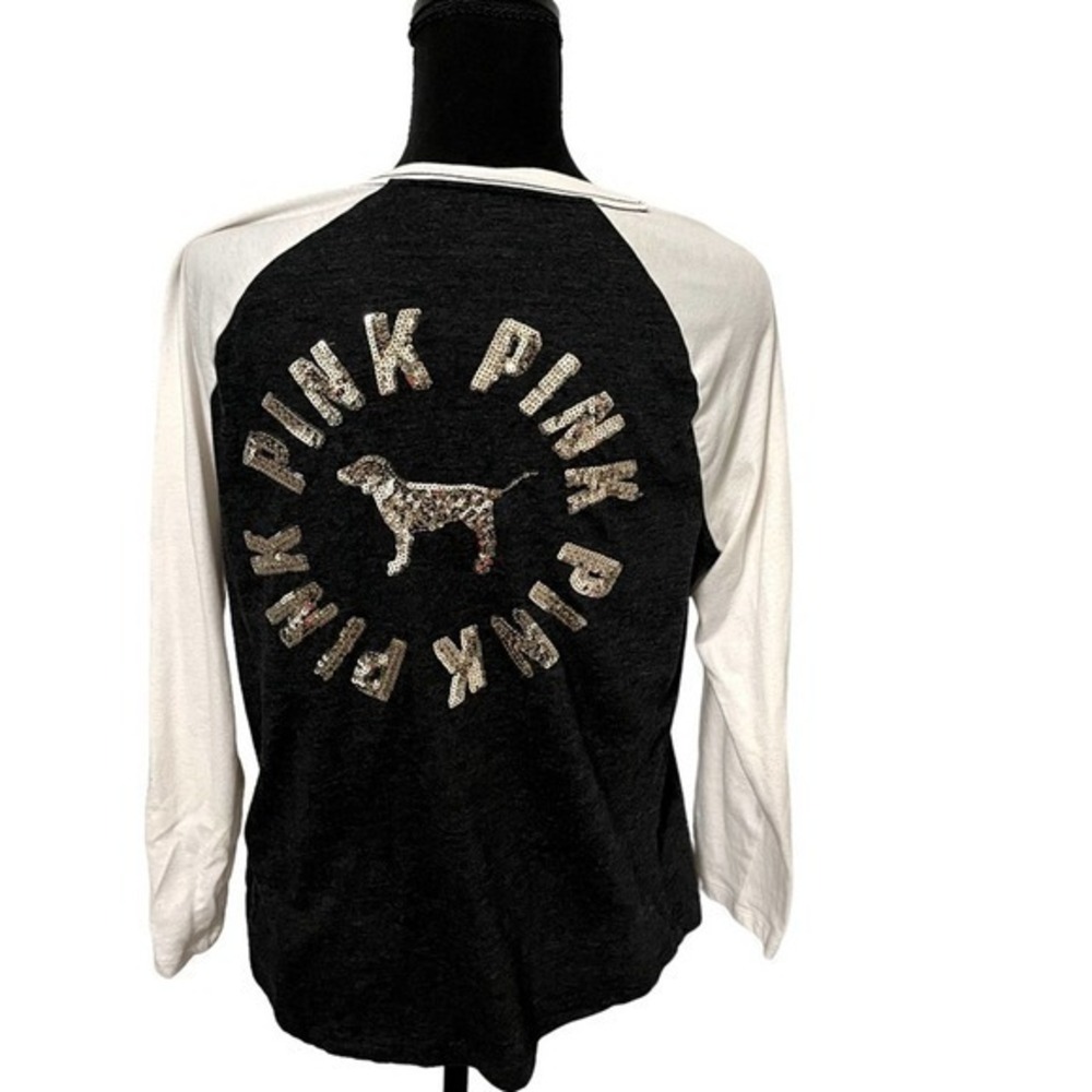 Victoria Secret Pink Baseball Style Gold Sequin Shirt in Size Medium